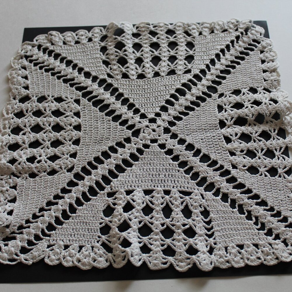 Handmade Crochet Square White Table Scarf Doily Cover